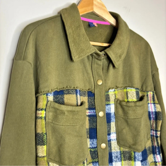 Anthropologie Pilcro Green Blue Plaid Contrast Button Down Shirt Jacket Size S - Picture 3 of 15